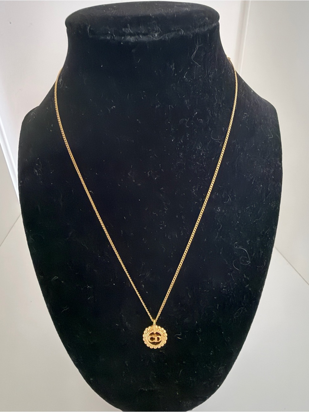 Vintage Christian Dior CD Logo Medallion Gold Tone Necklace